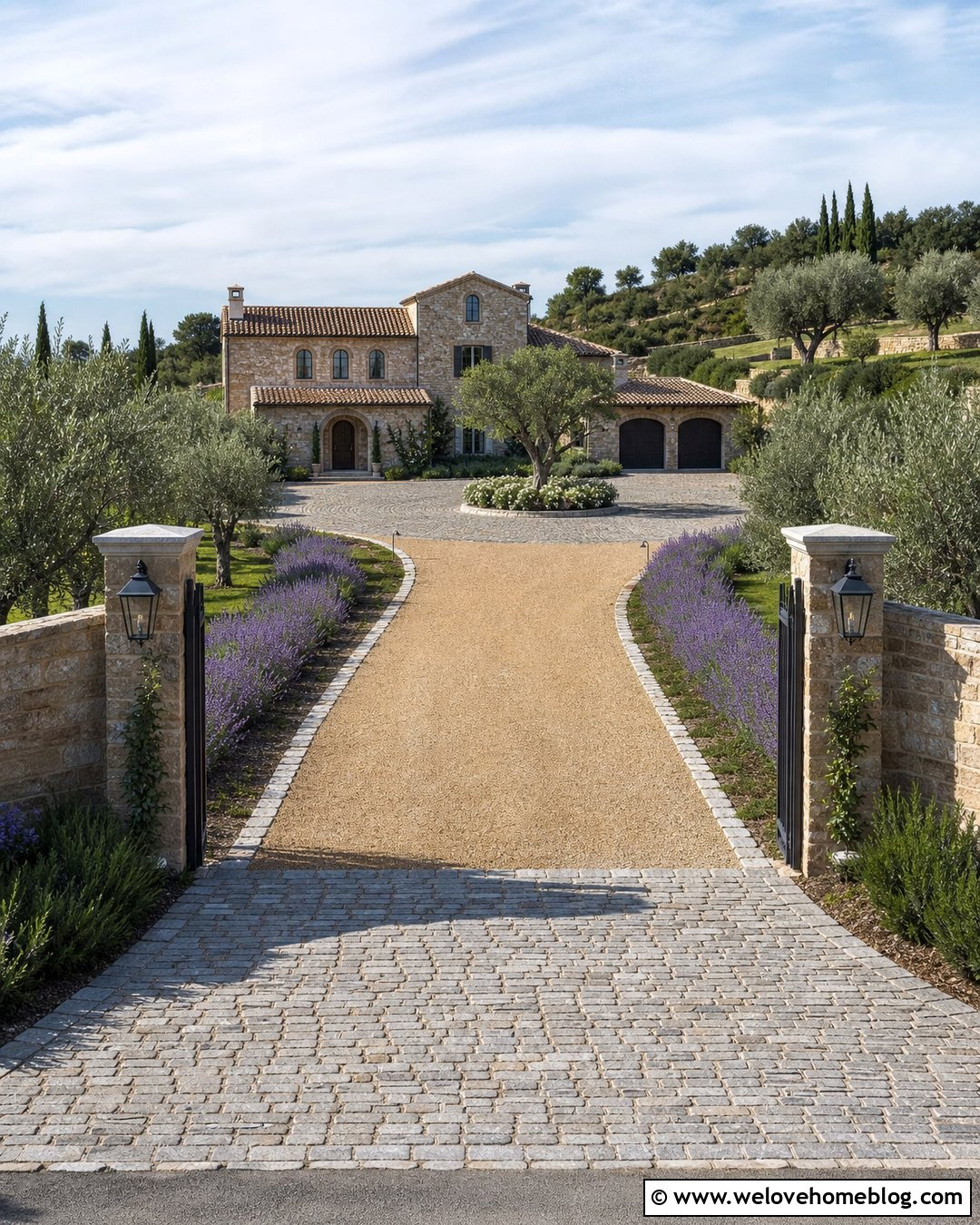 Italian Villa Gravel Driveway With Cobblestone Apron - 20 Italian Villa Driveway Ideas