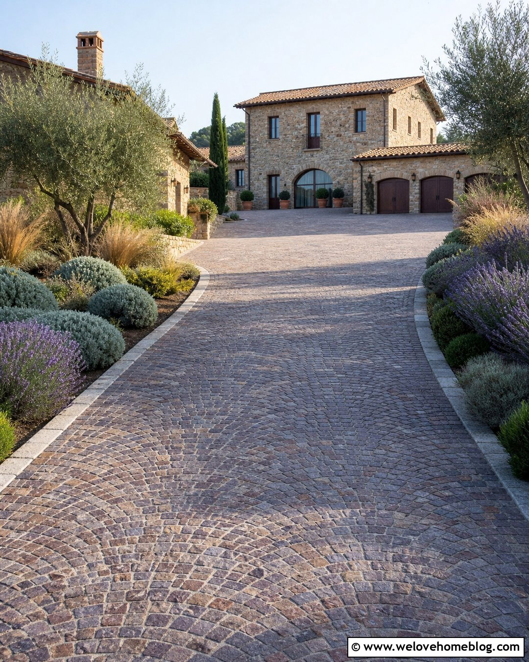 Italian Villa Porphyry Cobblestone Driveway - 20 Italian Villa Driveway Ideas