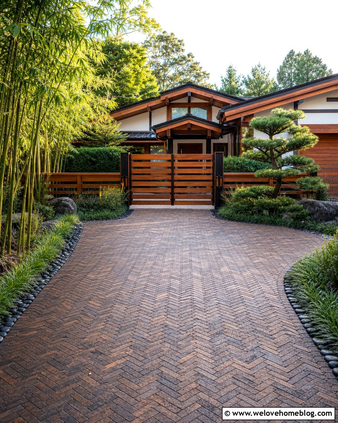 Japanese Brick Driveway With Cedar Gate - 25 japanese driveway ideas