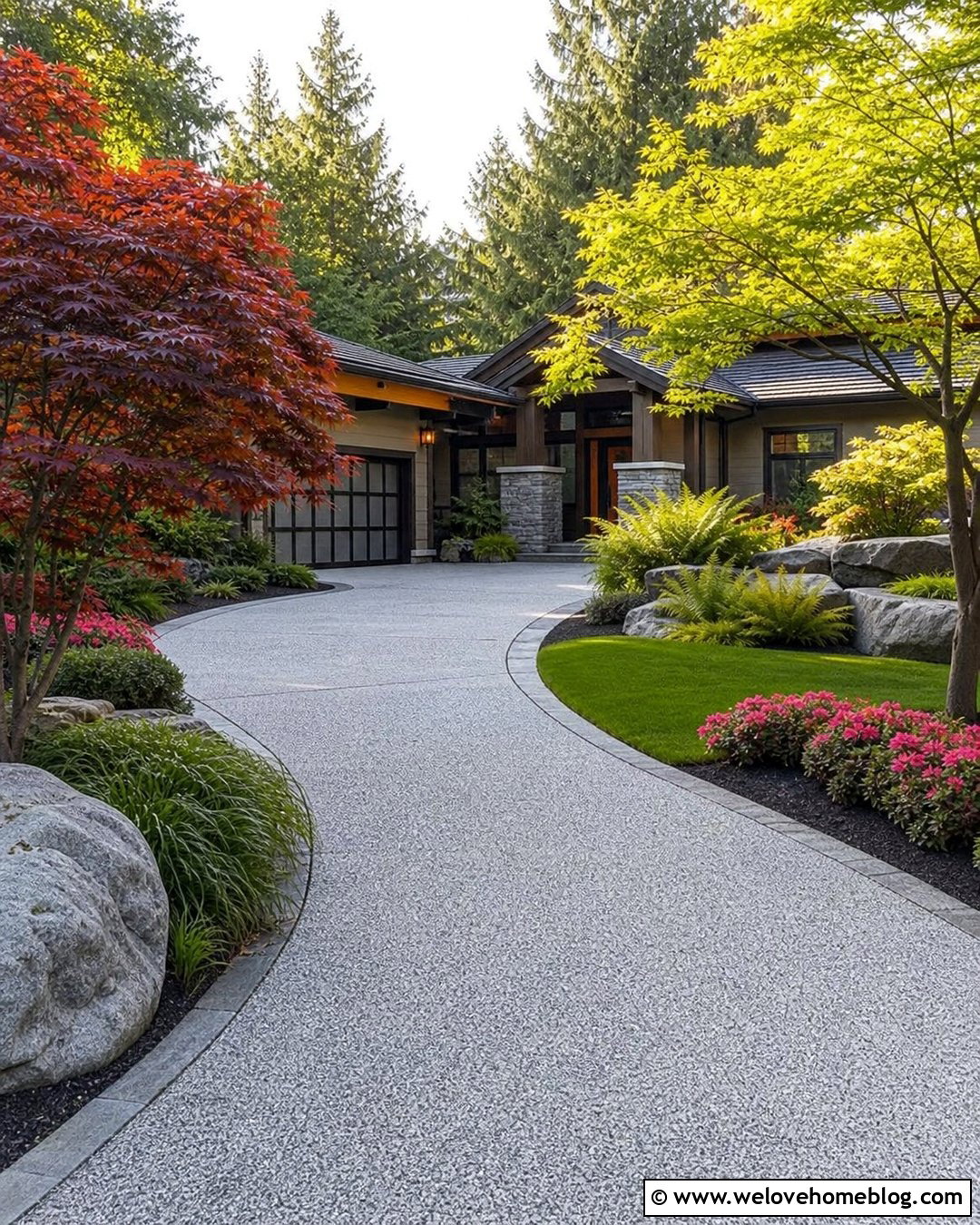 Japanese Curved Driveway With Maple Trees - 25 japanese driveway ideas