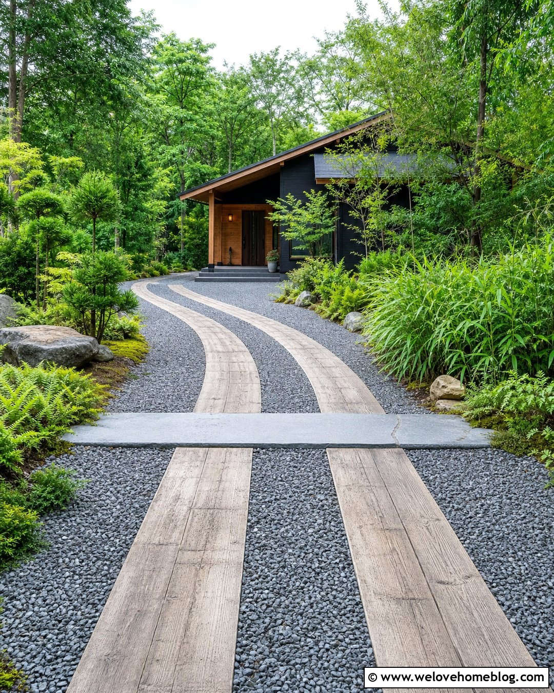 Japanese Driveway With Timber Wheel Strips - 25 japanese driveway ideas