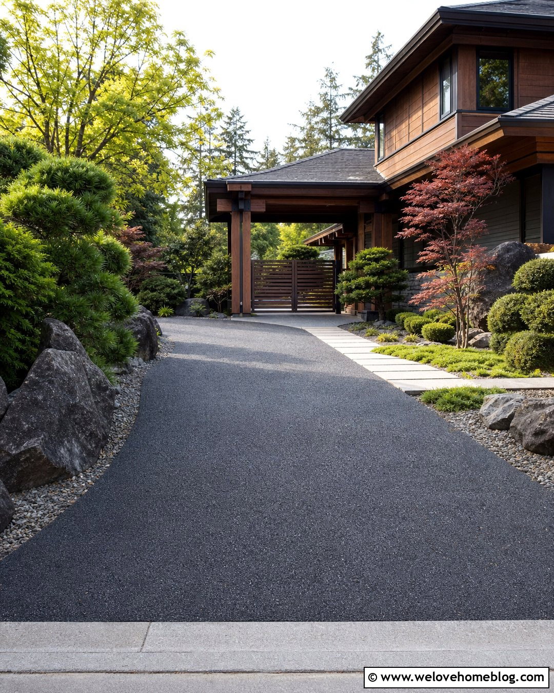 Japanese Inspired Timber Frame Driveway Entrance - 20 Timber Frame Driveway Entrance Ideas