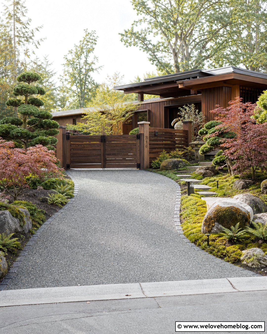 Japanese Inspired Wooden Driveway Gate - 20 Wooden Driveway Gate Ideas