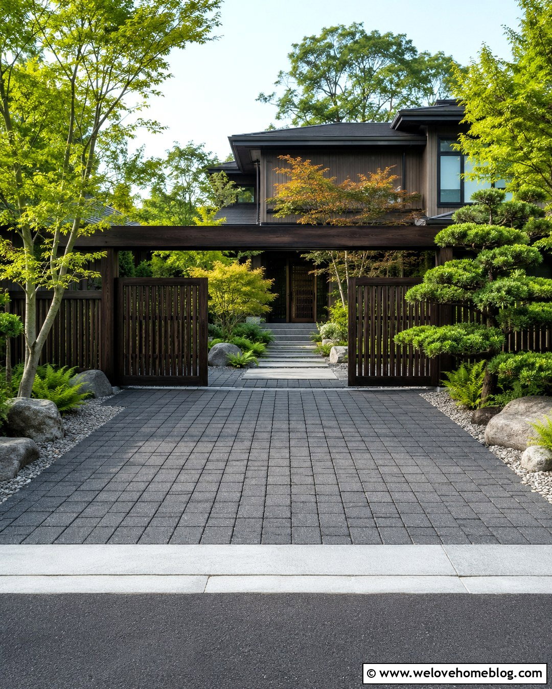 Japanese Inspired Wooden Driveway Gate - 20 Decorative Wooden Driveway Gate Ideas