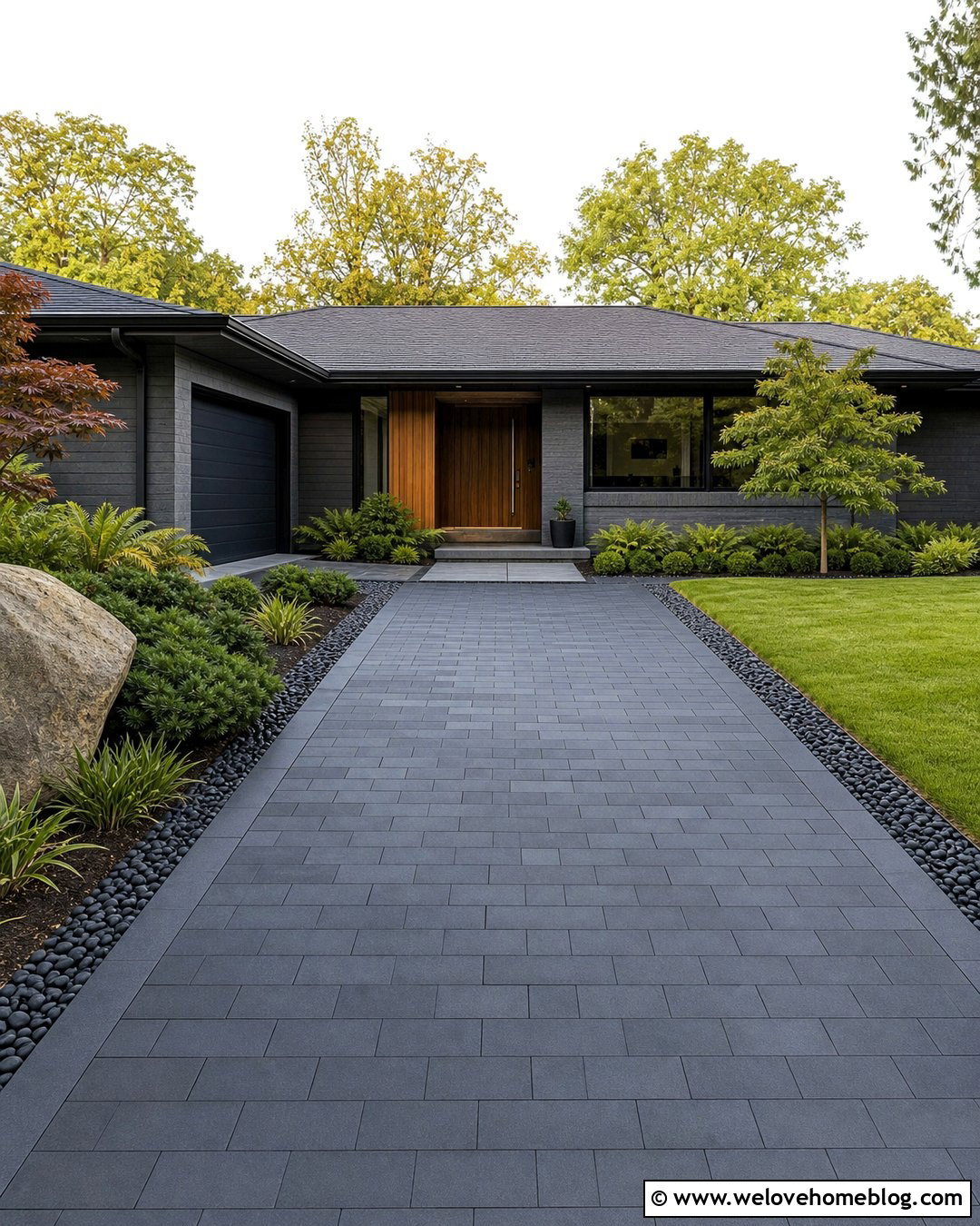 Japanese Paver Driveway With Black Pebble Borders - 25 japanese driveway ideas