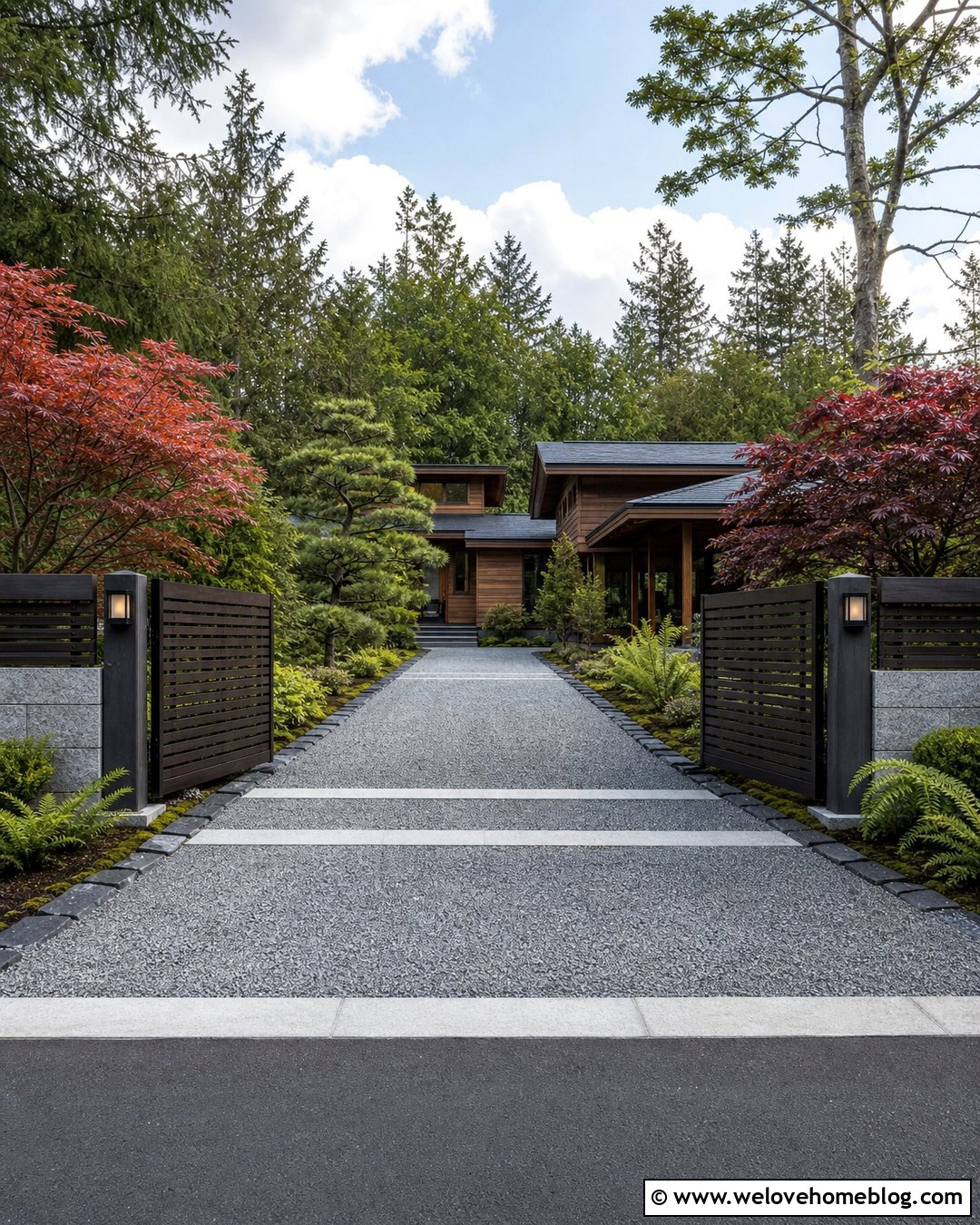 Japanese Style Wood Driveway Gate With Gravel - 25 Wood Driveway Gate Ideas