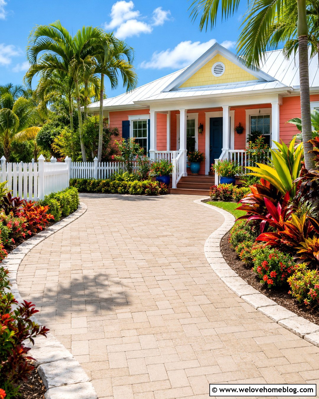 Key West Driveway With Tropical Color - 20 florida driveway landscaping ideas