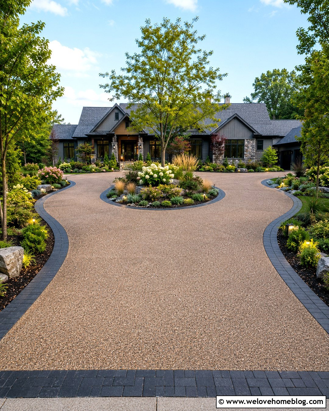 Landscaped Pull Through Driveway - 20 Pull Through Driveway Ideas