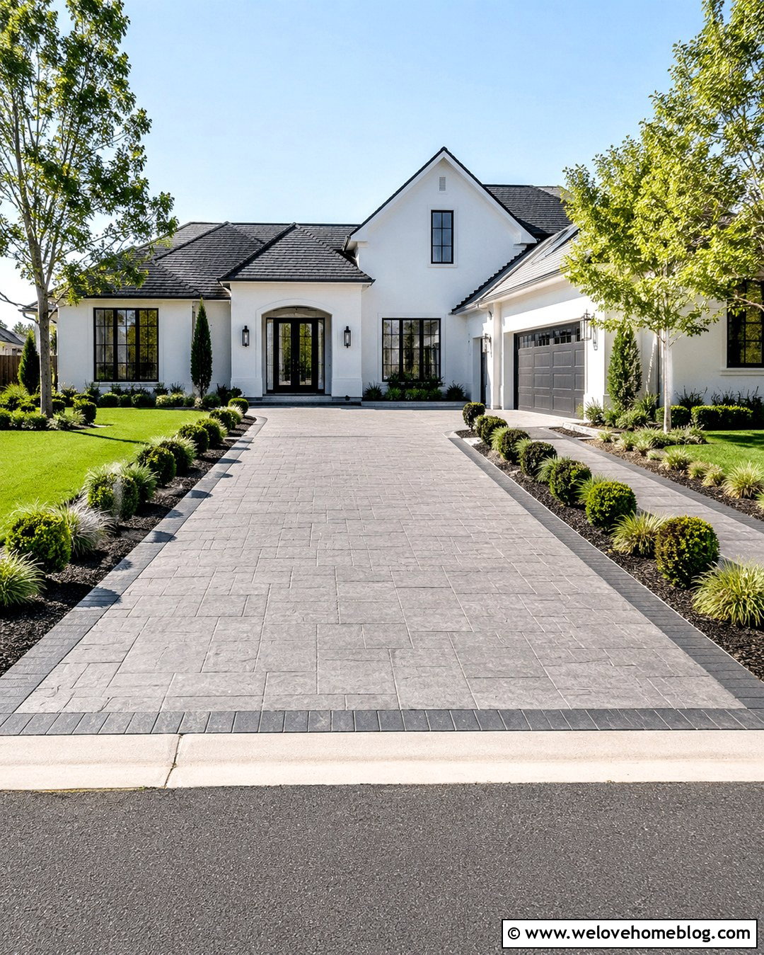 Large Ashlar Slate Stamped Concrete Driveway - 20 modern stamped concrete driveway ideas