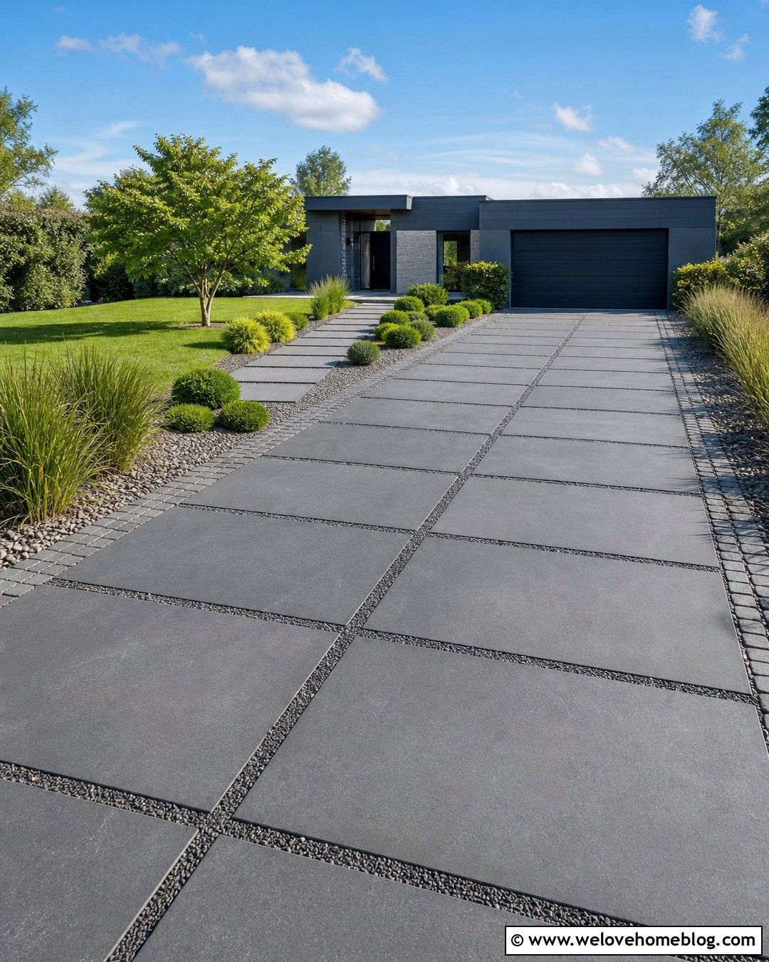 Large Basalt Slab Driveway With Gravel Joints - 20 Basalt Driveway Ideas