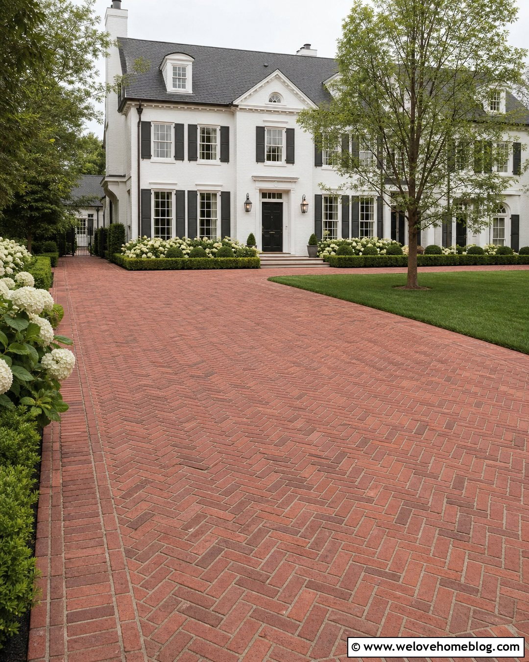 Large Brick Driveway With Herringbone Pattern - 35 Large Driveway Ideas