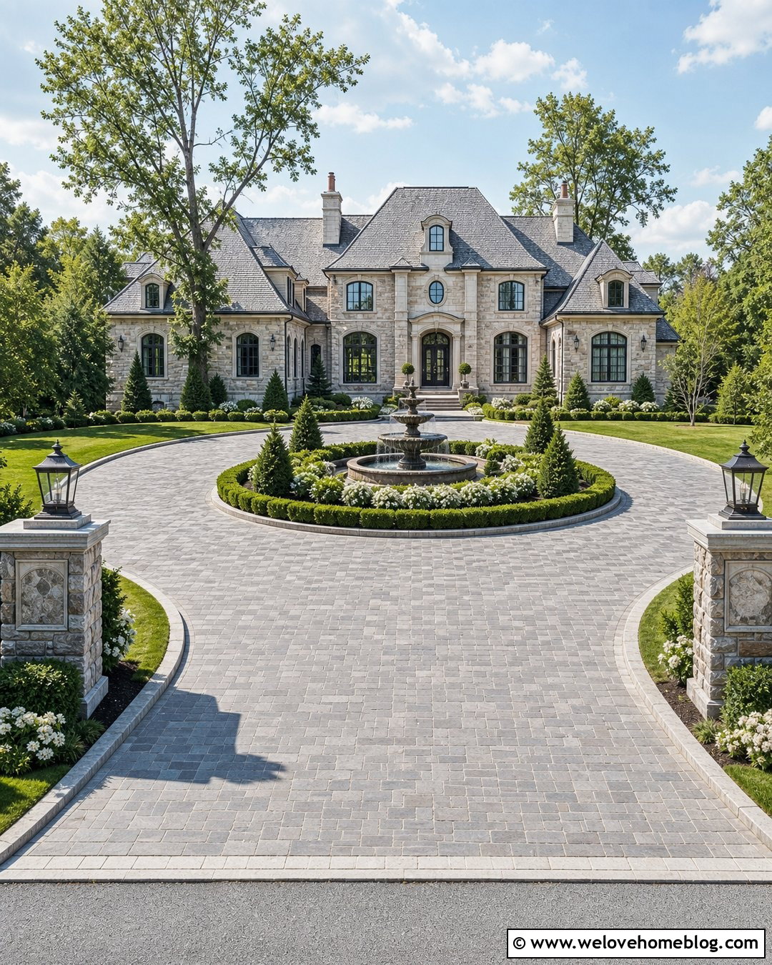 Large Circle Driveway With Fountain Island - 35 Circle Driveway Ideas