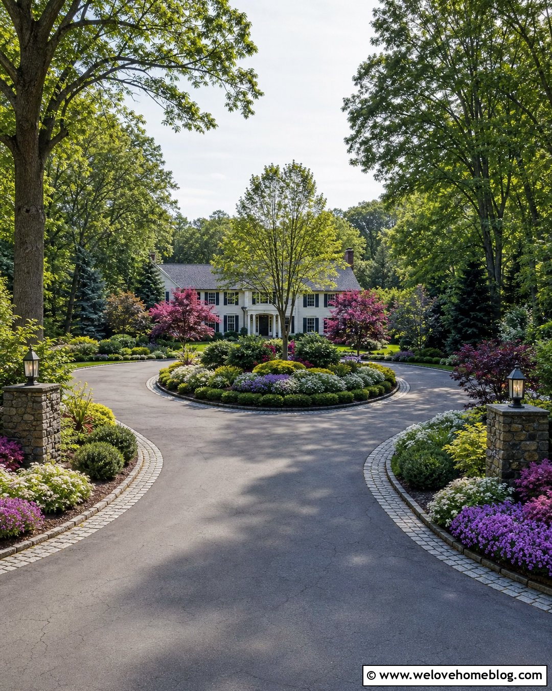 Large Circle Driveway With Layered Trees - 40 Circle Driveway Front Yards Ideas