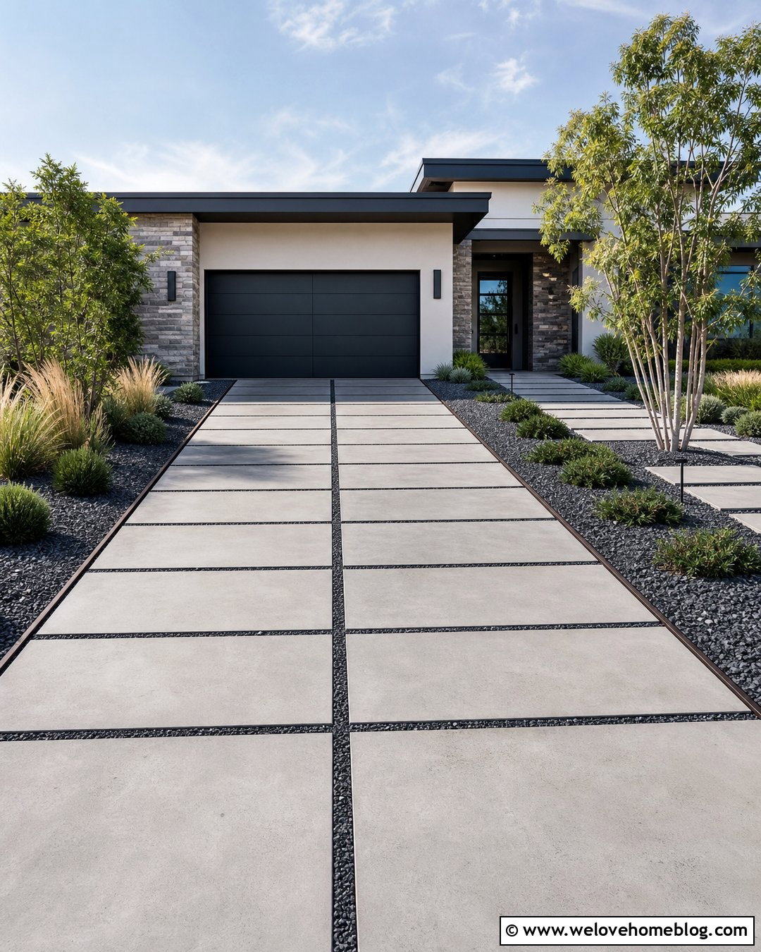 Large Concrete Paver Driveway With Gravel Joints - 35 Beautiful Driveways Ideas