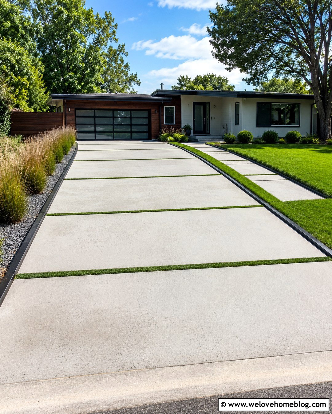 Large Concrete Slab Driveway With Grass Strips - 20 New Driveway Ideas