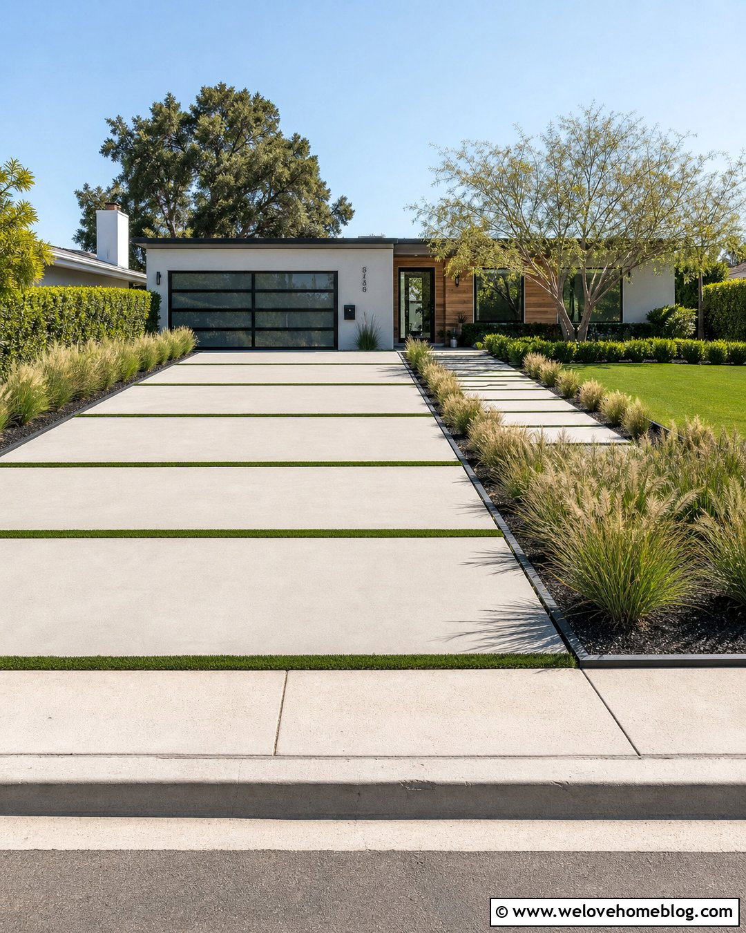 Large Concrete Slab Driveway With Turf Joints - 20 Driveway With Turf Ideas