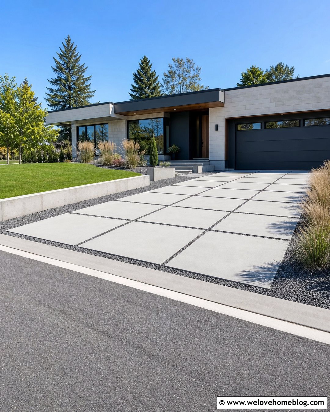 Large Concrete Slab Parking Pad With Gravel Joints - 25 Driveway Parking Pad Ideas