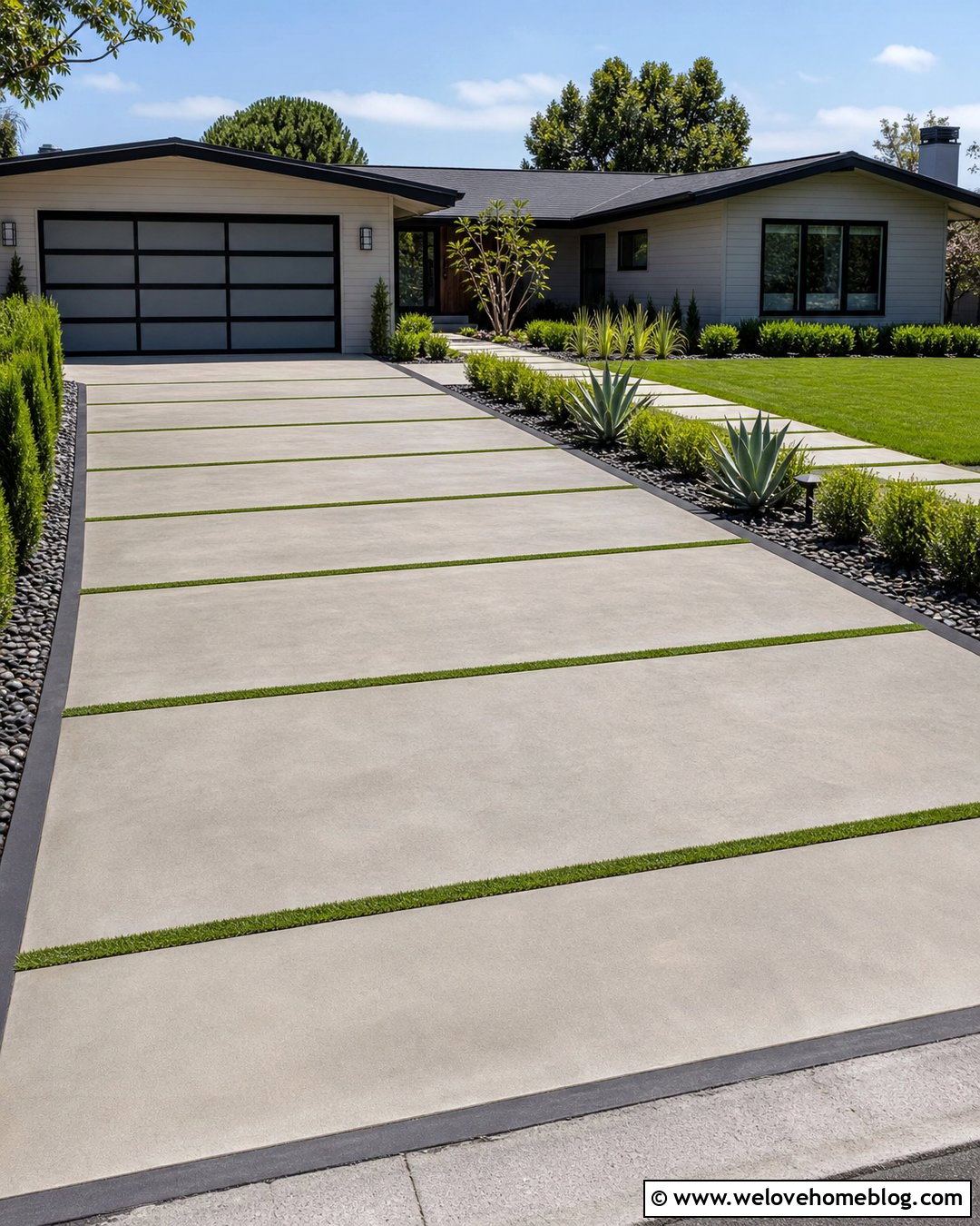 Large Concrete Slab Synthetic Grass Driveway - 20 Synthetic Grass Driveway Ideas