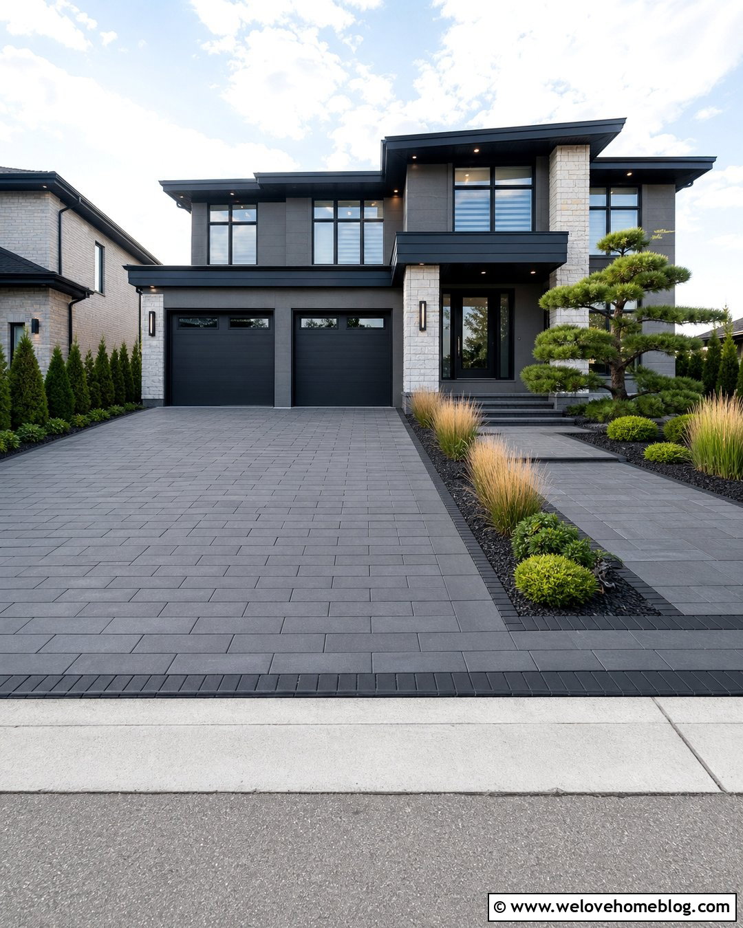 Large Dark Grey Paver Driveway - 20 Dark Grey Pavers Driveway Ideas