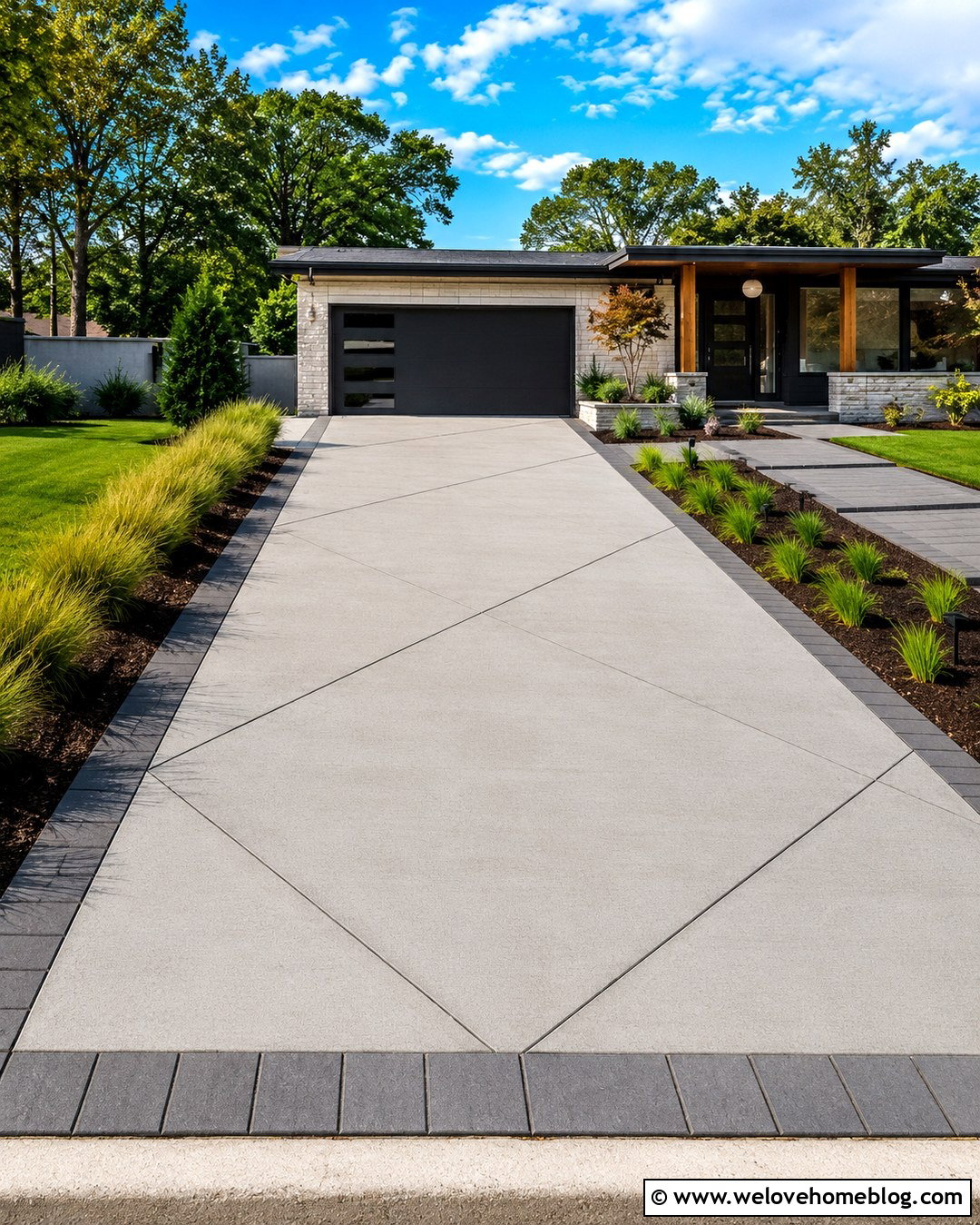Large Diamond Cut Concrete Driveway - 20 Diamond Driveway Ideas