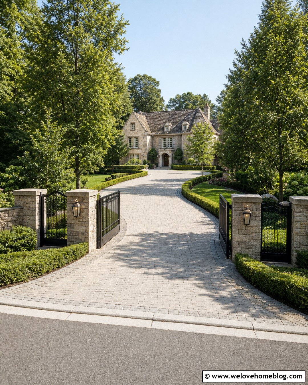 Large Driveway With Double Entrance Gates - 35 Large Driveway Ideas