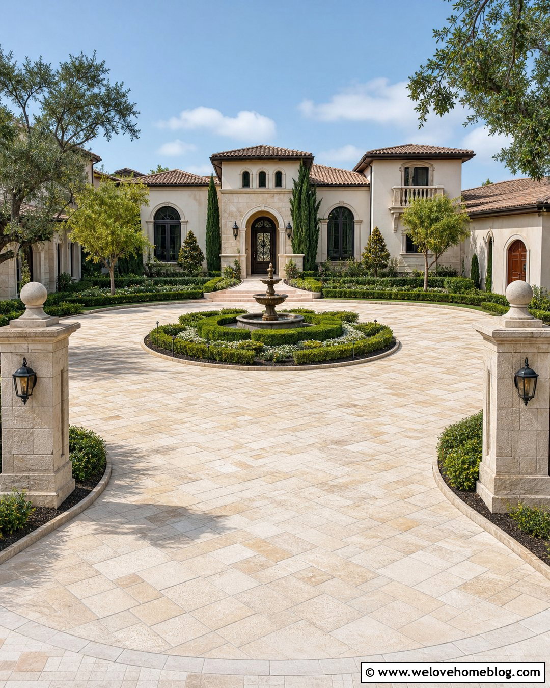Large Driveway With Fountain Island - 35 Large Driveway Ideas
