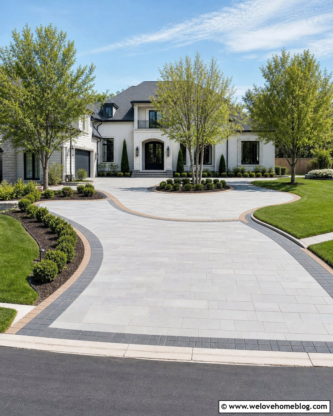 Large Driveway With Mixed Pavers - 35 Large Driveway Ideas