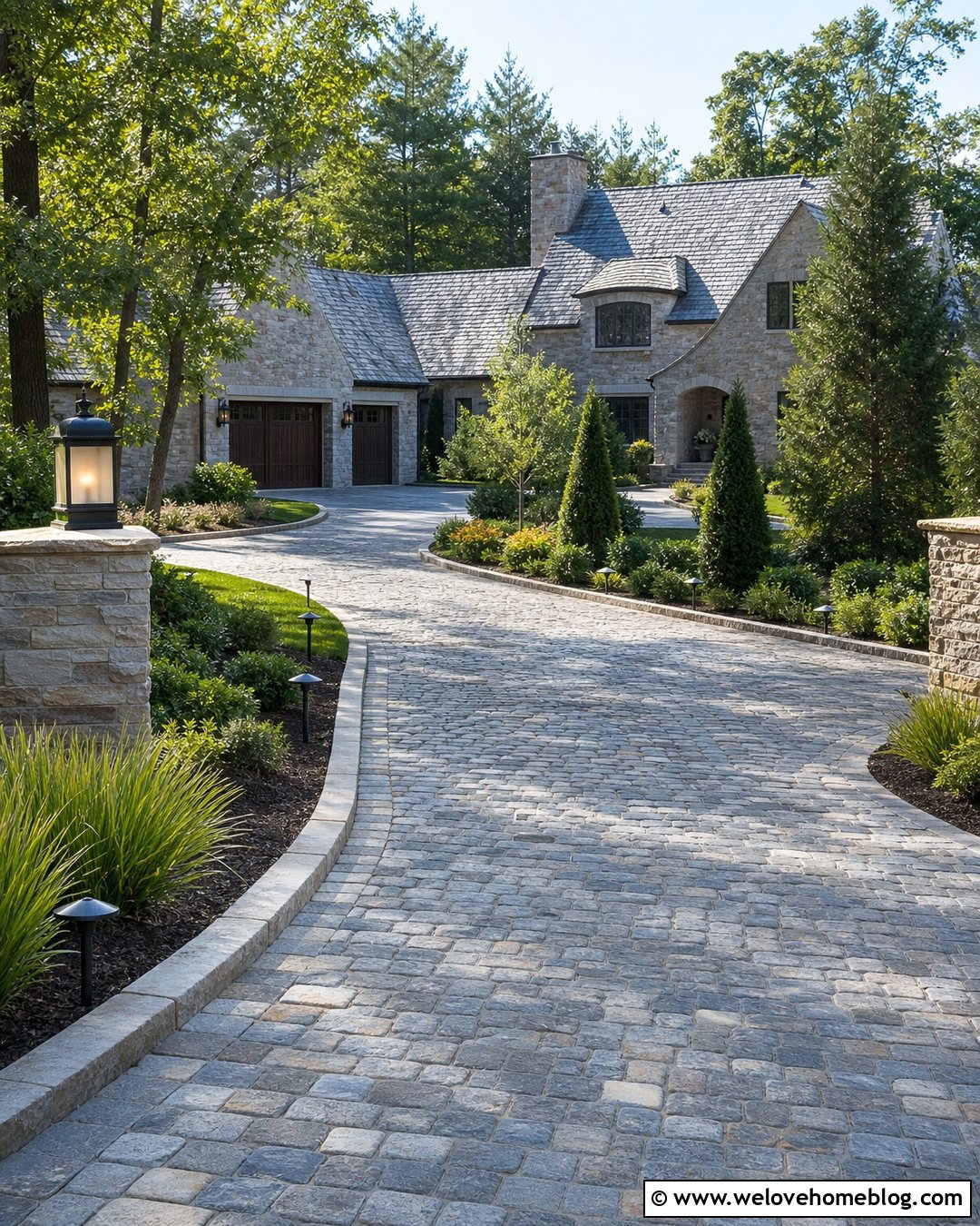 Large Driveway With Outdoor Lighting - 35 Large Driveway Ideas