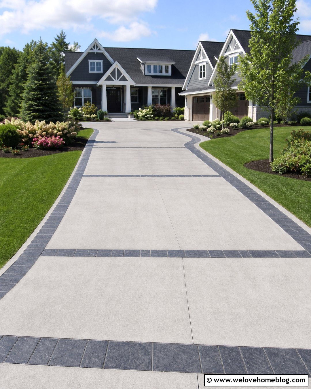 Large Driveway With Patterned Concrete Bands - 35 Large Driveway Ideas