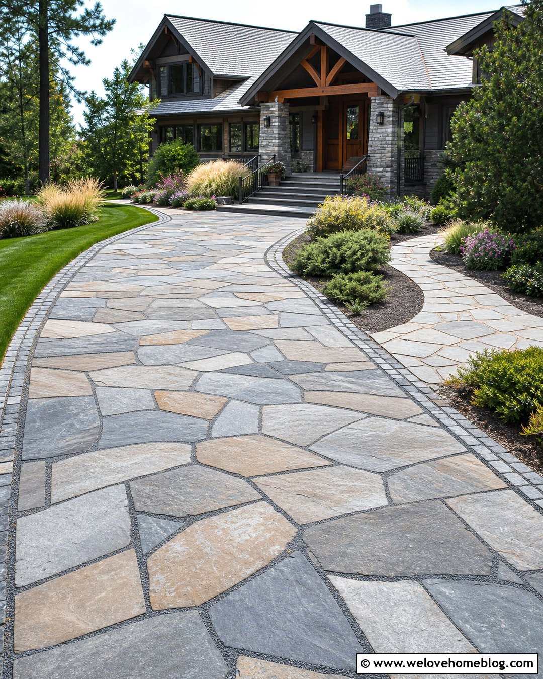 Large Flagstone Driveway With Gravel Joints - 20 Large Stone Driveway Ideas