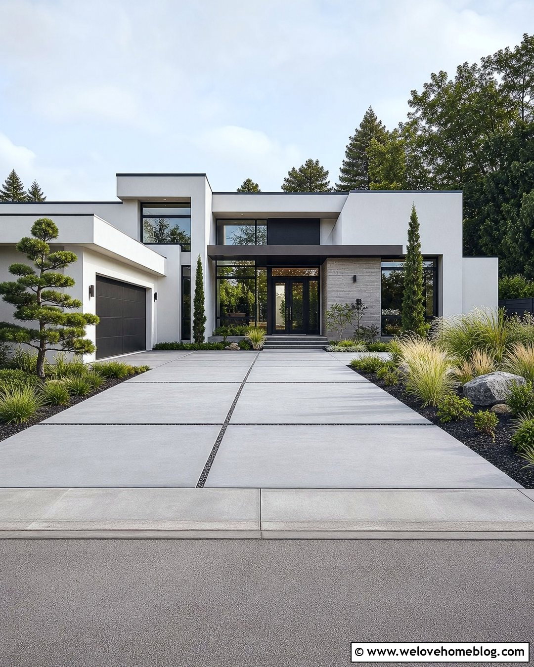 Large Format Concrete Slab Driveway - 25 Driveway Paving Design Ideas