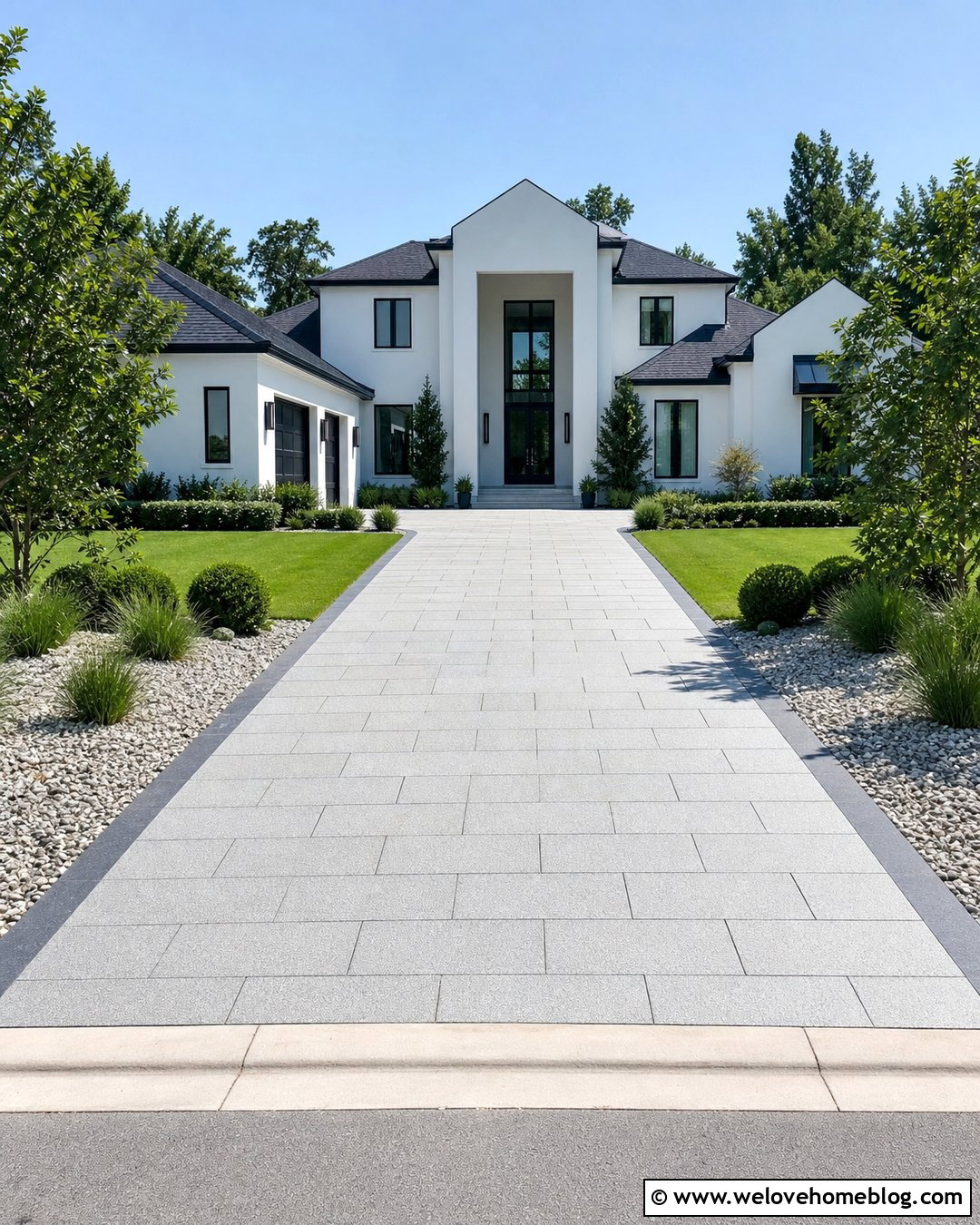 Large Format Gray Stone Paver Driveway - 20 Modern Gray Stone Driveway Ideas