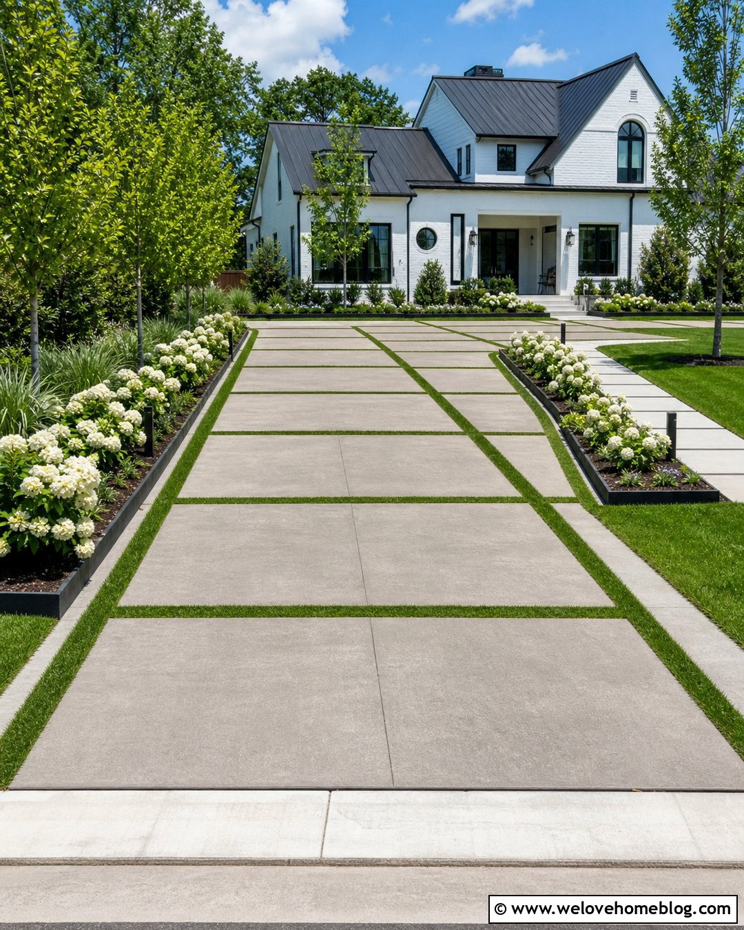 Large Format Paver Driveway With Grass Strips - 30 Driveway Installation Ideas