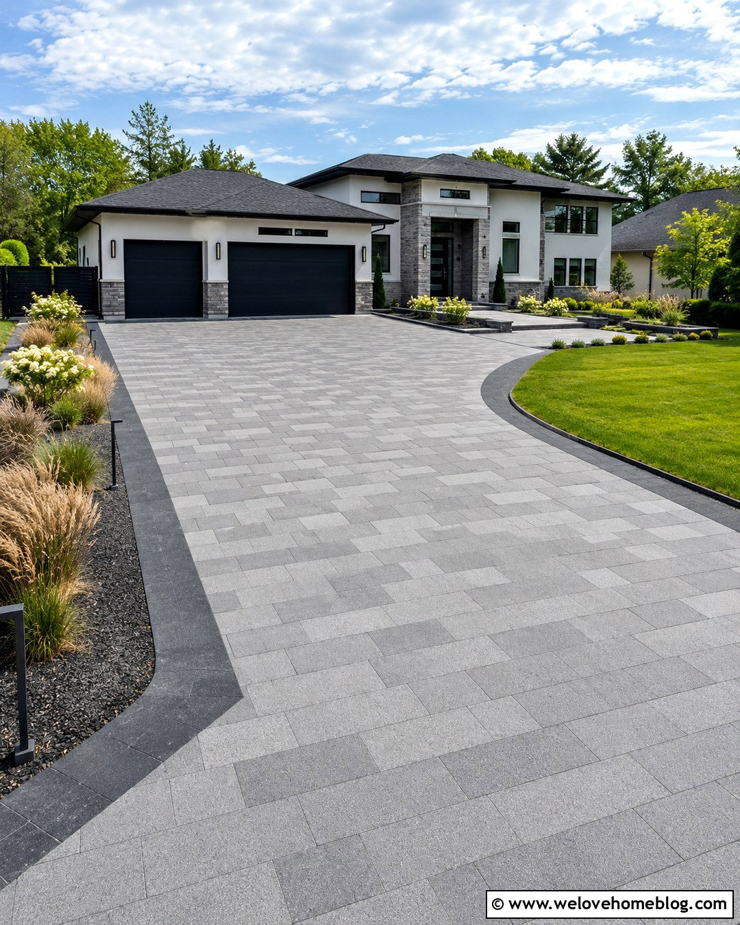 Large Format Textured Paver Driveway - 20 modern driveway with textured surface ideas