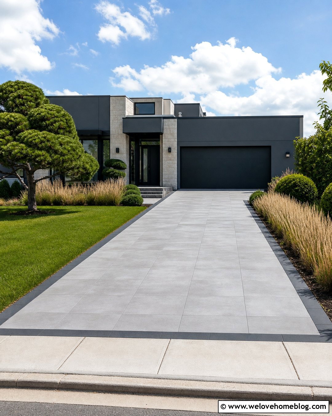 Large Gray Porcelain Driveway - 20 Porcelain Driveway Ideas