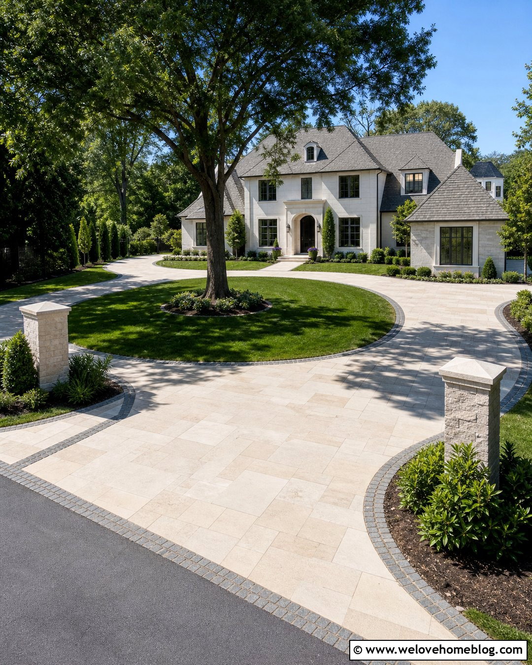 Large Limestone Horseshoe Driveway - 20 Large Stone Driveway Ideas