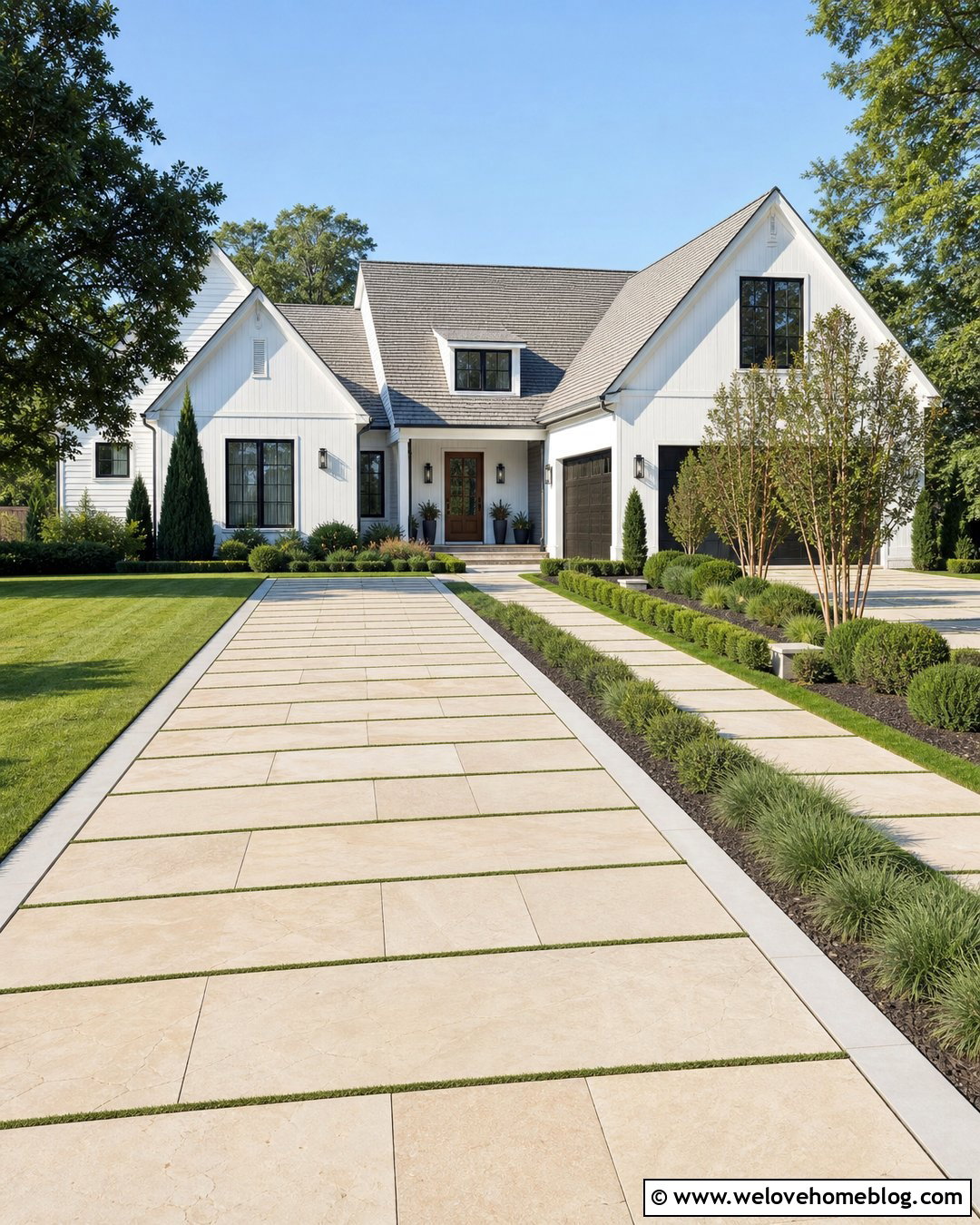 Large Limestone Slab Driveway With Grass Joints - 20 Large Stone Driveway Ideas