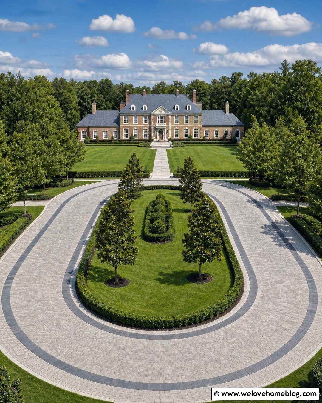 Large Oval Circular Driveway With Tree Lined Entrance - 45 Circular Driveway Ideas