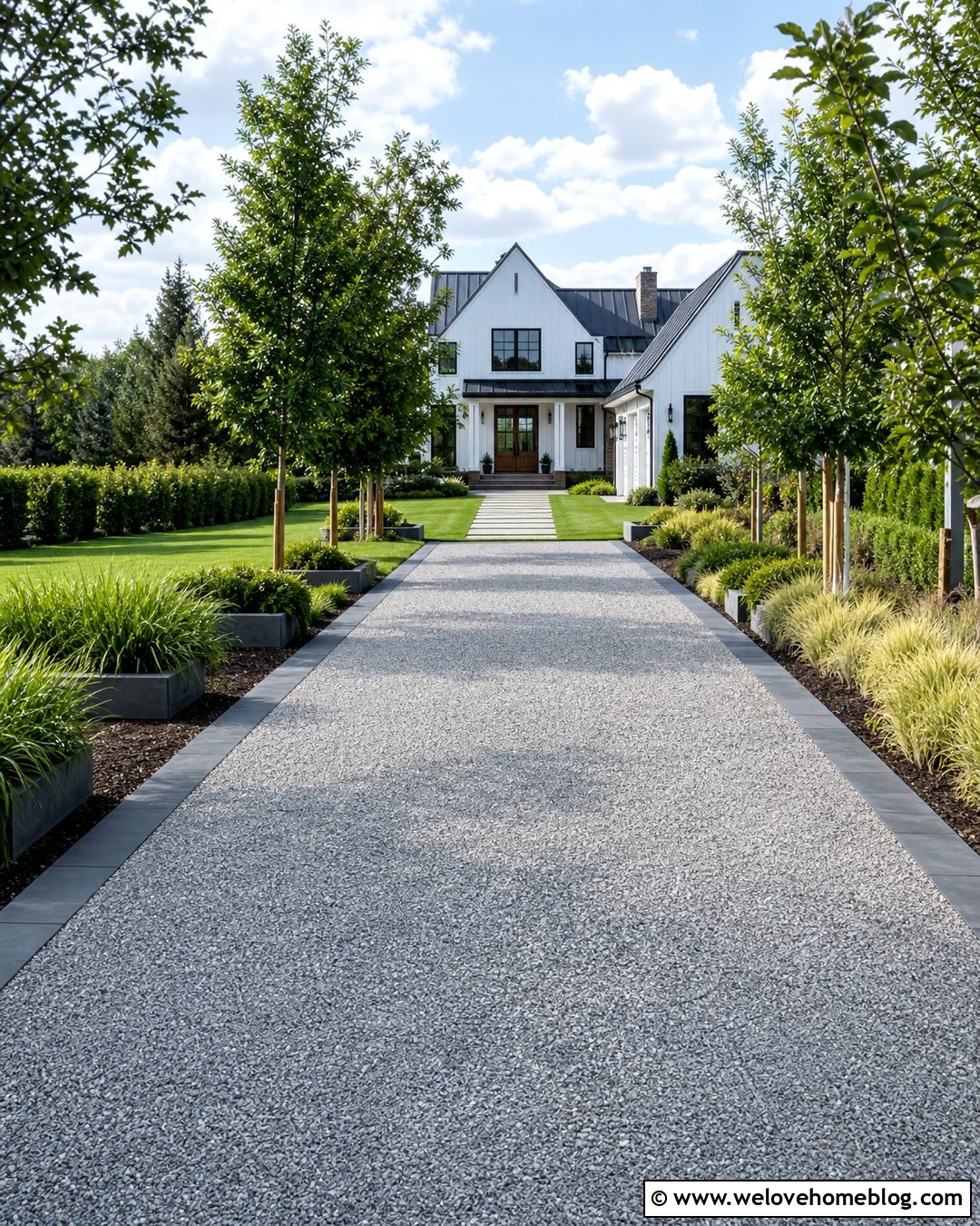 Large Paver Driveway Edging For Gray Gravel - 20 Modern Driveway Edging Ideas