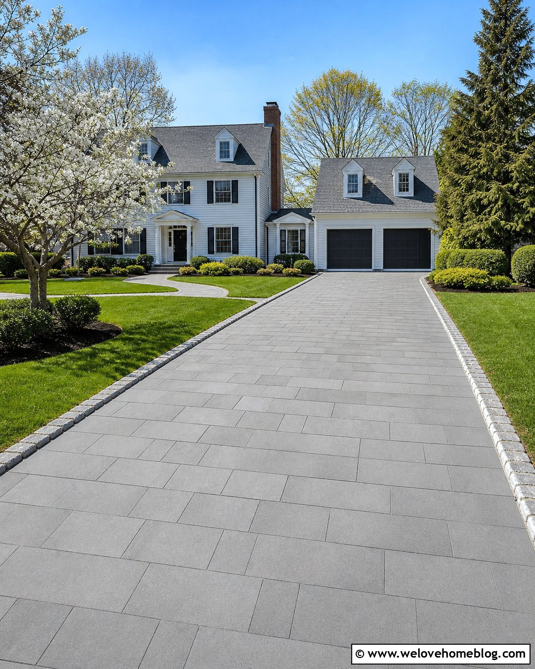 Large Paver Driveway With Belgian Block Border - 20 Paved Driveway With Stone Border Ideas