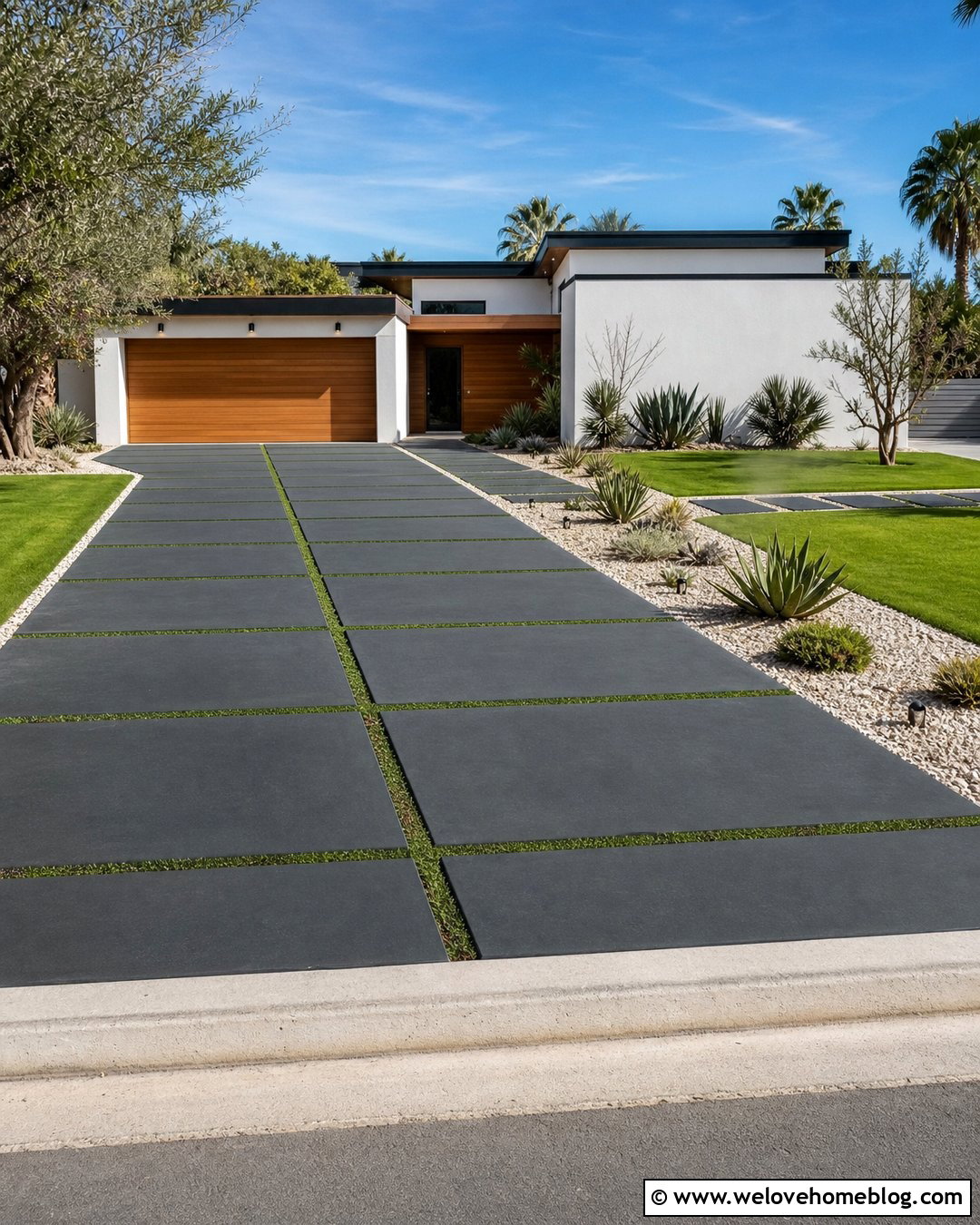 Large Paver Driveway With Narrow Grass Strips