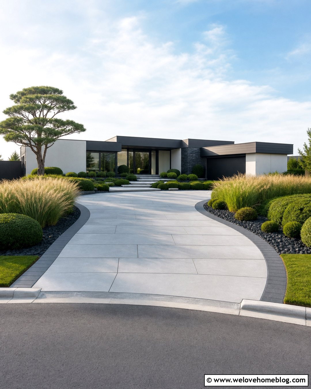 Large Paver Half Circle Driveway With Minimal Landscaping - 40 half circle driveway landscaping ideas