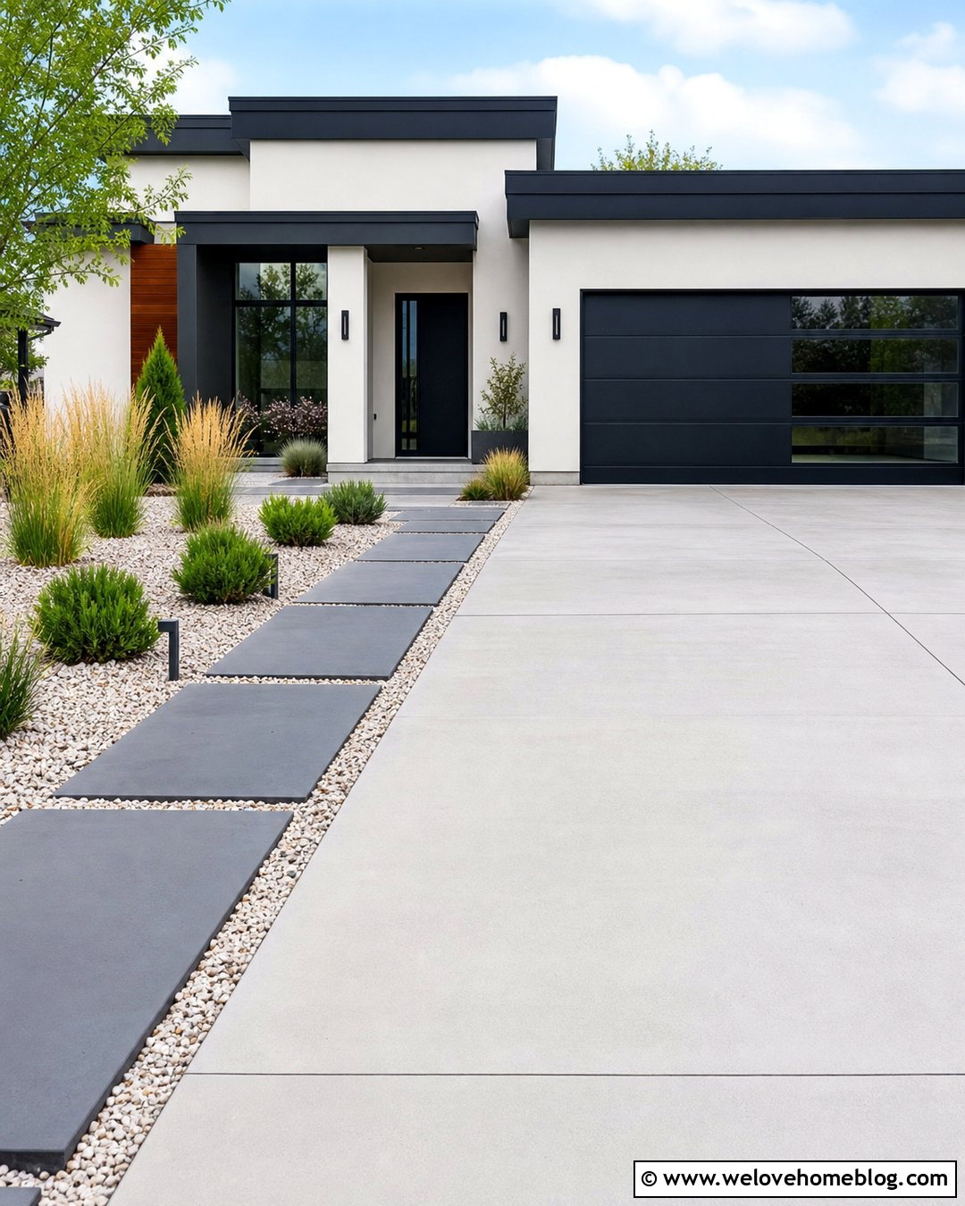 Large Pavers Beside A Modern Driveway