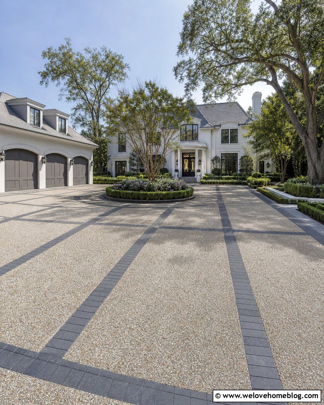 Large Pebblecrete Motor Court With Paver Grid - 25 Pebblecrete Driveway Ideas