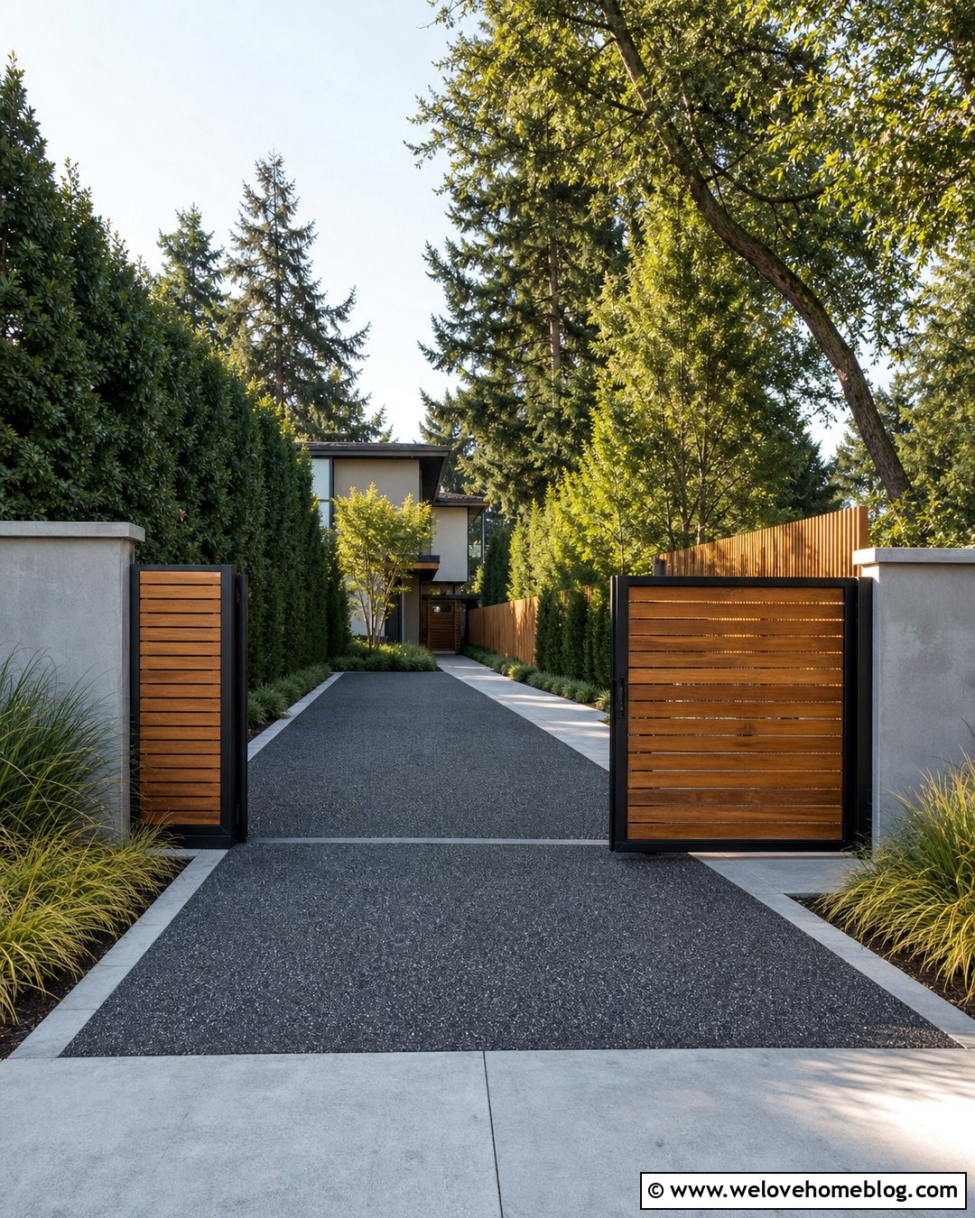 Large Privacy Driveway Gate With Horizontal Wood Slats - 20 large gates driveways ideas