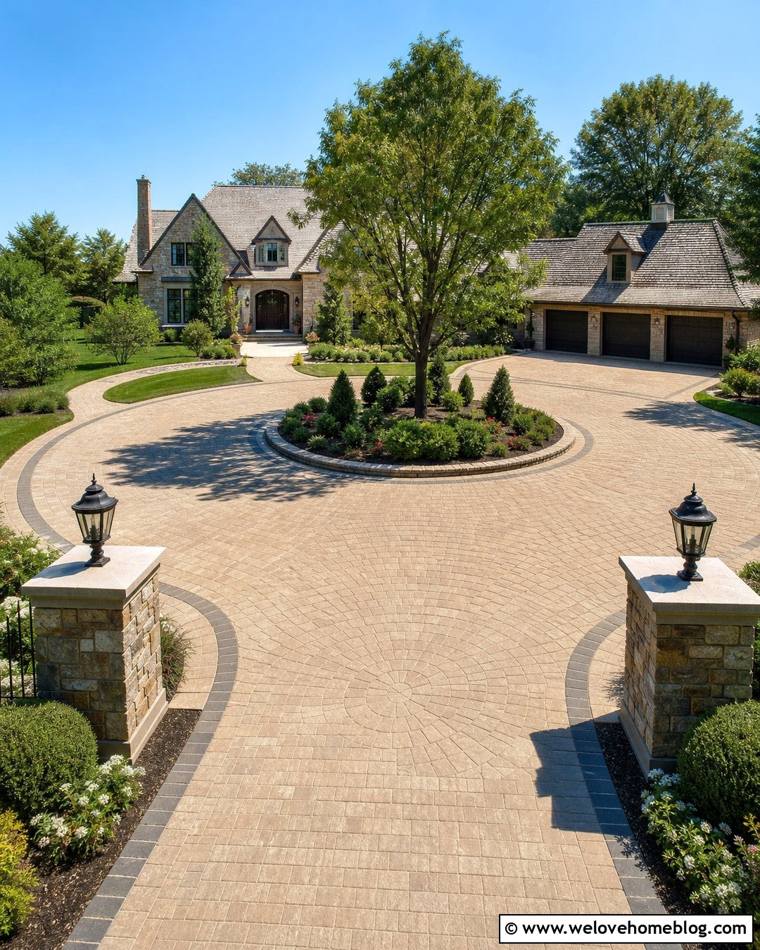 Large Round Driveway With Estate Entrance - 30 Round Driveway Ideas