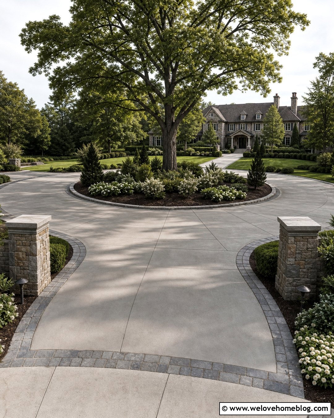 Large Roundabout Driveway With Estate Landscaping - 35 Roundabout Driveway Ideas