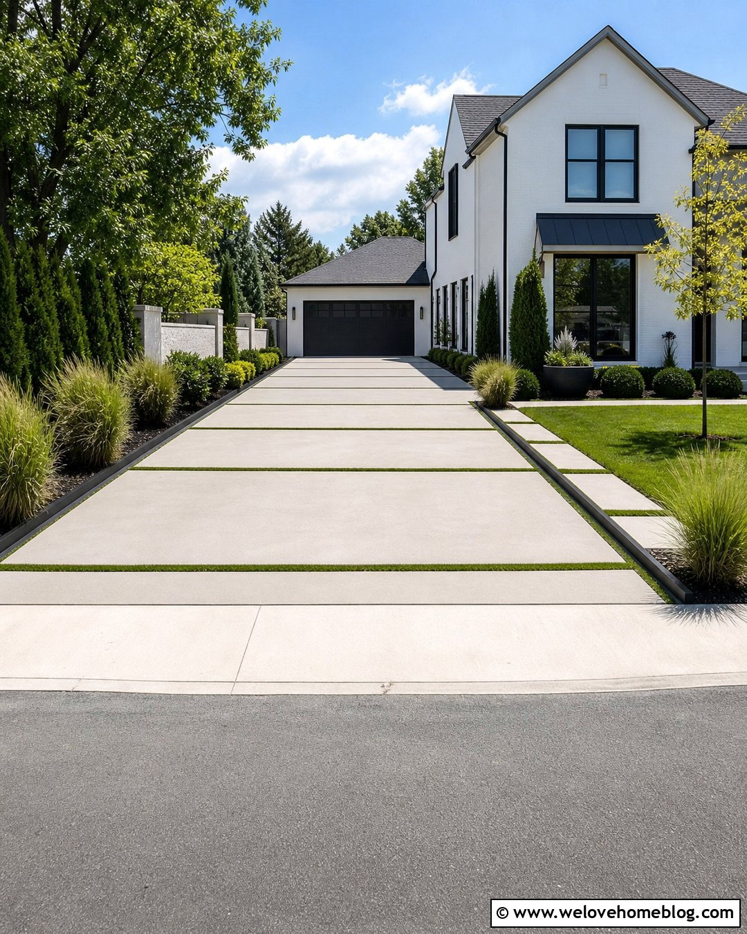Large Slab Concrete Driveway With Grass Joints - 20 New Concrete Driveway Ideas