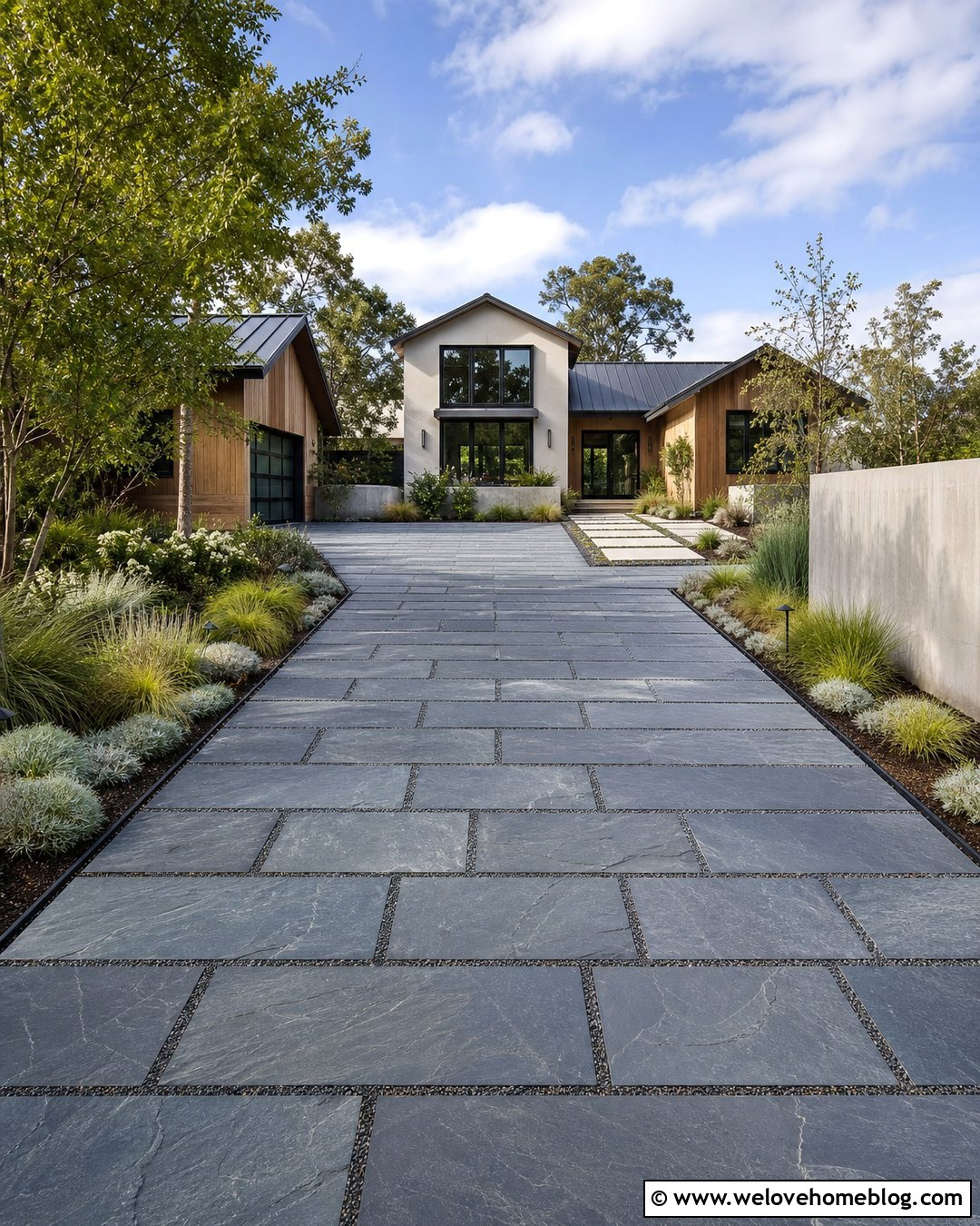 Large Slate Driveway With Dark Gravel Joints - 20 Large Stone Driveway Ideas
