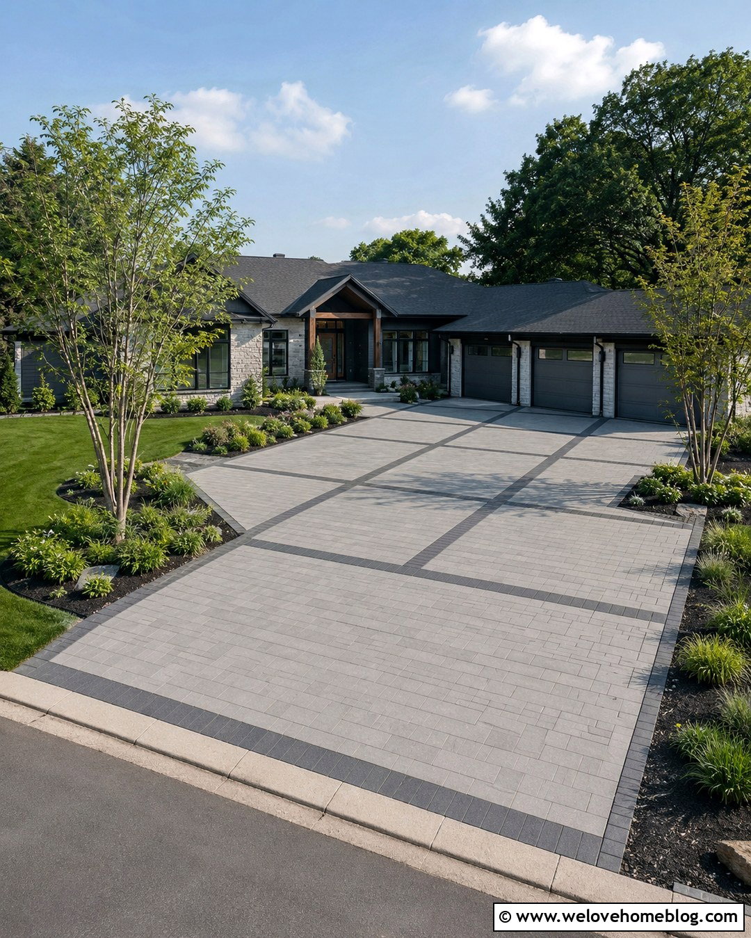Large Square Driveway With Parking Grid - 20 Square Driveway Ideas